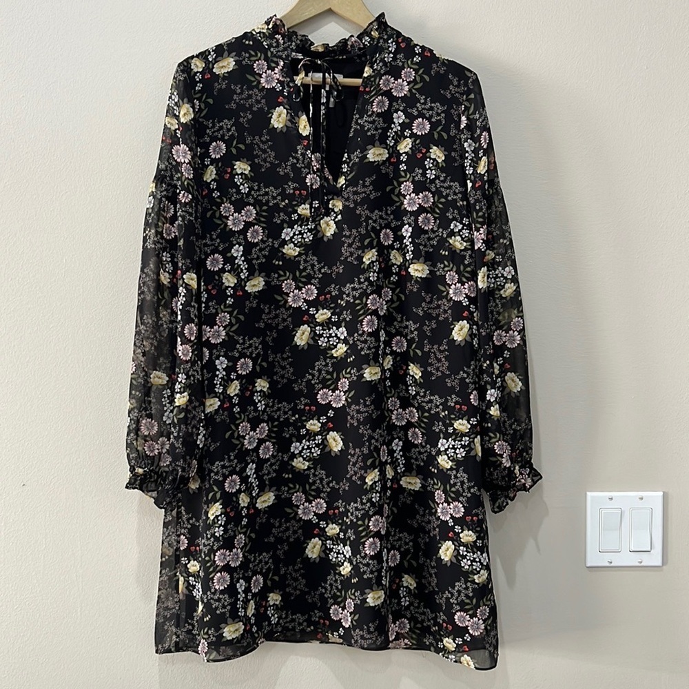 REVOLVE 1. STATE Long Sleeve Tie Neck Floral Shift Dress, Size M